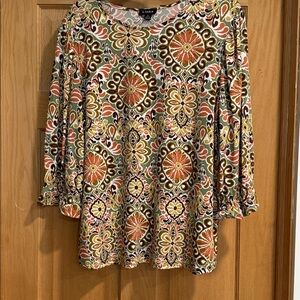 Link Floral Medallion Scoop Neck Tunic in Olive, Rust and Mustard